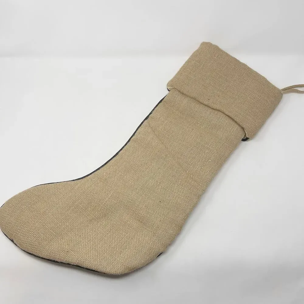 Storehouse Burlap Mr & Mrs Holiday Christmas Stockings Set of 2 Beige Black Trim